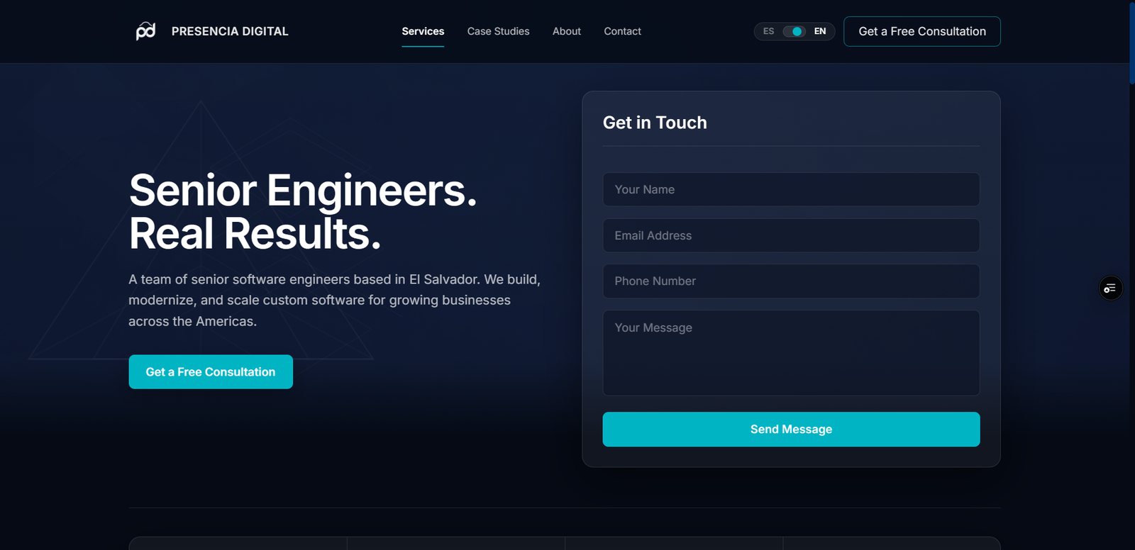 Screenshot of Presencia Digital landing page