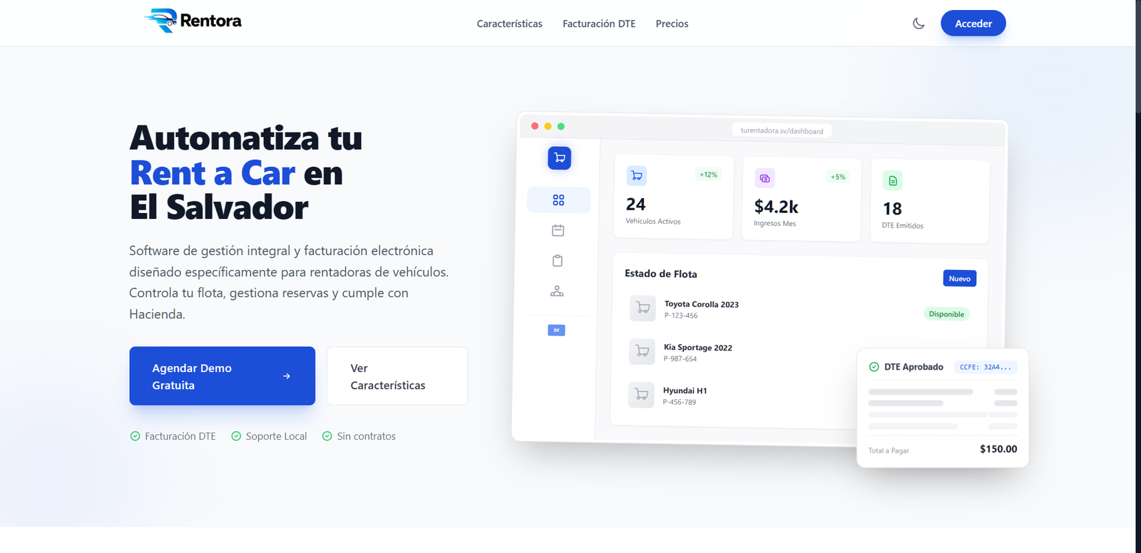 Screenshot of Rentora landing page